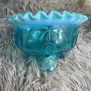 Jefferson Blue Opalescent Ruffles & Rings Bowl/Dish Vintage
